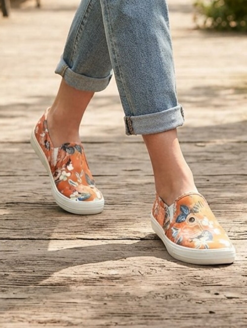 Keds Orange Floral Slip-On Sneakers Size 8.5